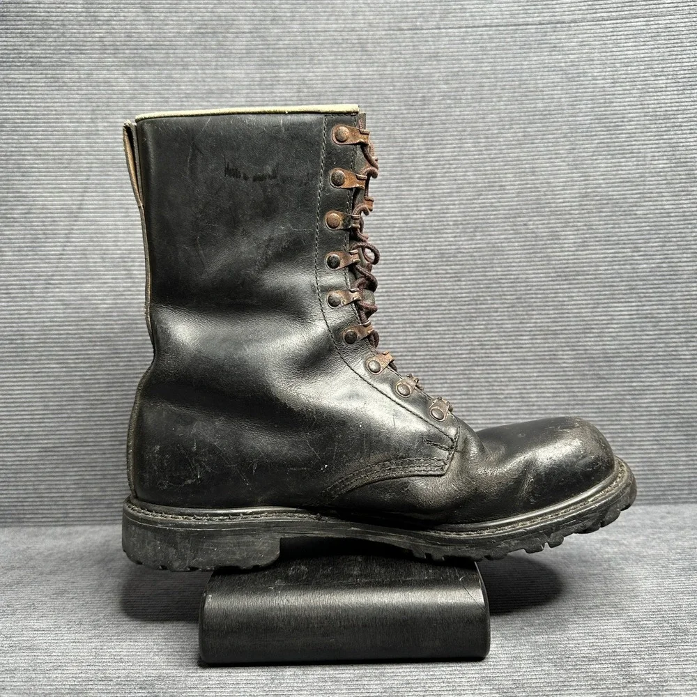 Vintage Echt Leder German Leather Combat Boots Black Military Lug Sole 9.5